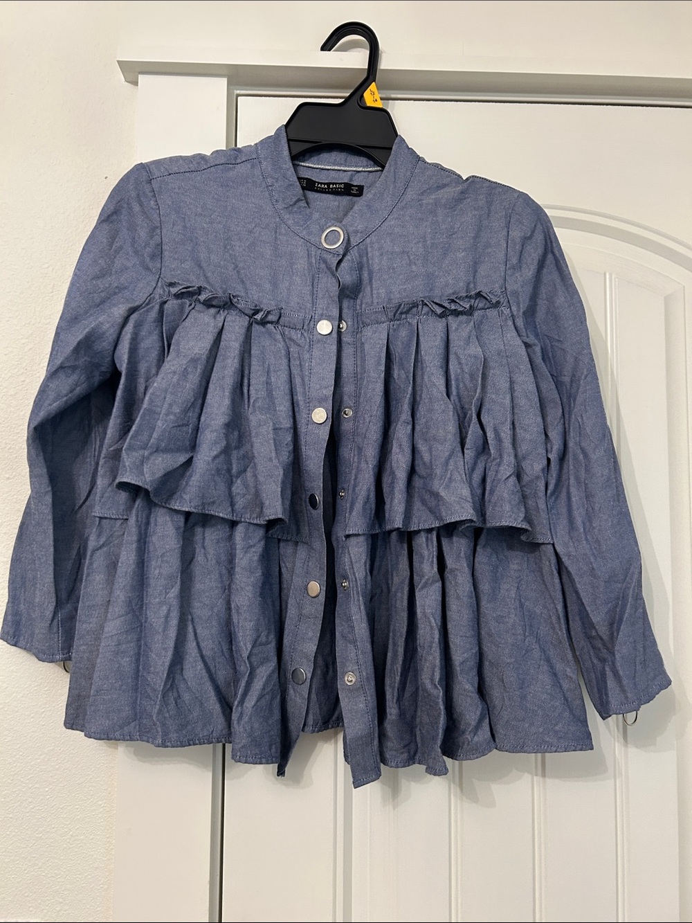 Zara Blue Ruffle Denim-Style Jacket